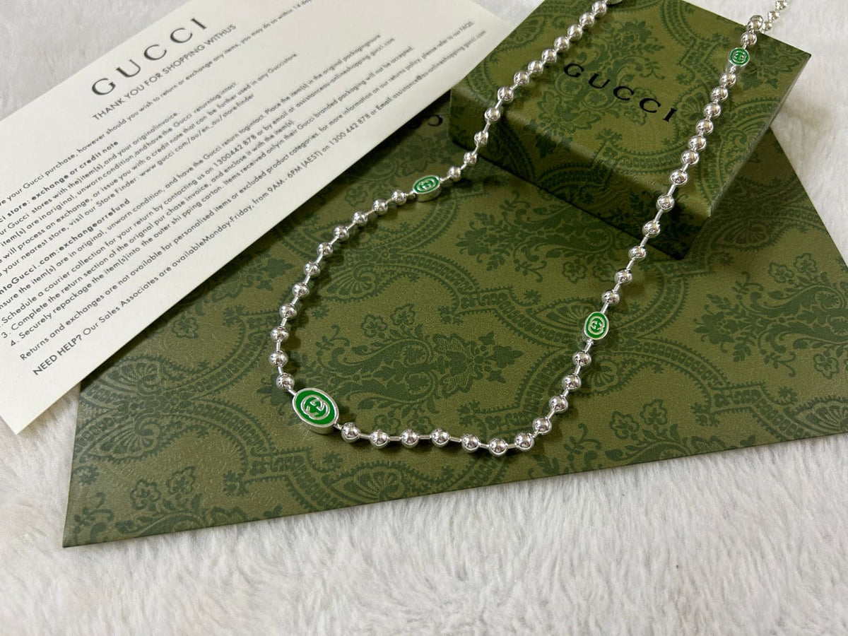 Double Gucci Interlocking Gucci Green Necklace