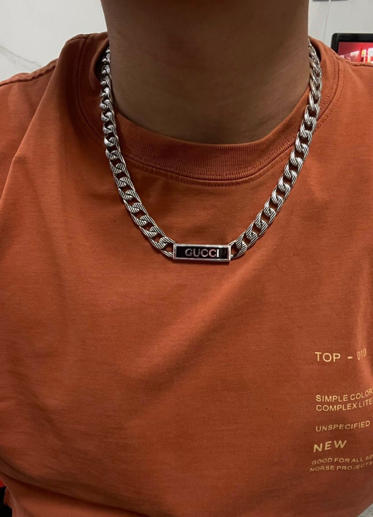 Double Gucci Logo Enamel Chain Necklace