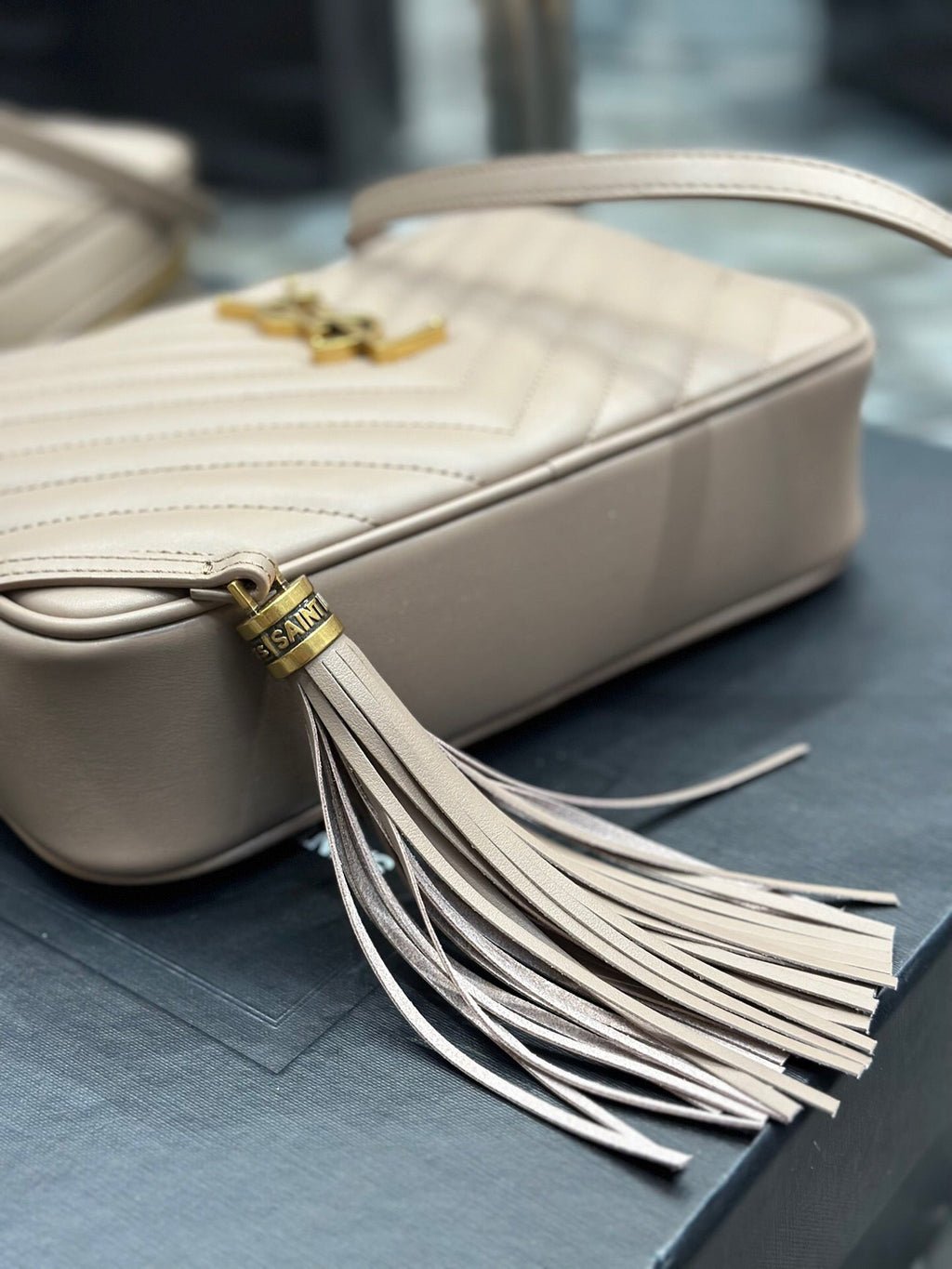 Quilted Leather Camera Bag with Tassel Detail