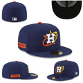 Houston Astros Fitted Hat with Retro Orbit Logo and Black Underbrim - Navy Blue