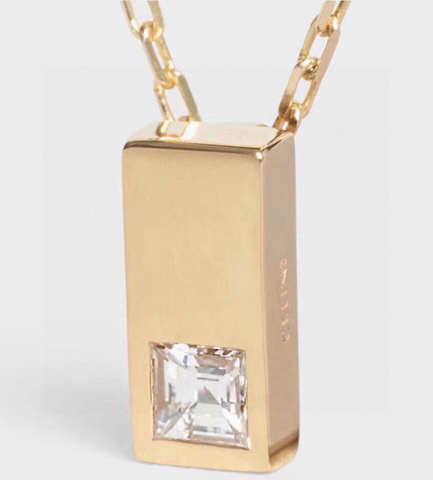 18K Celine Sentimental Double Square Diamond Necklace