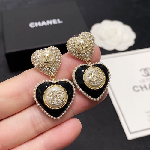 18K  Chanel Black Heart Earrings